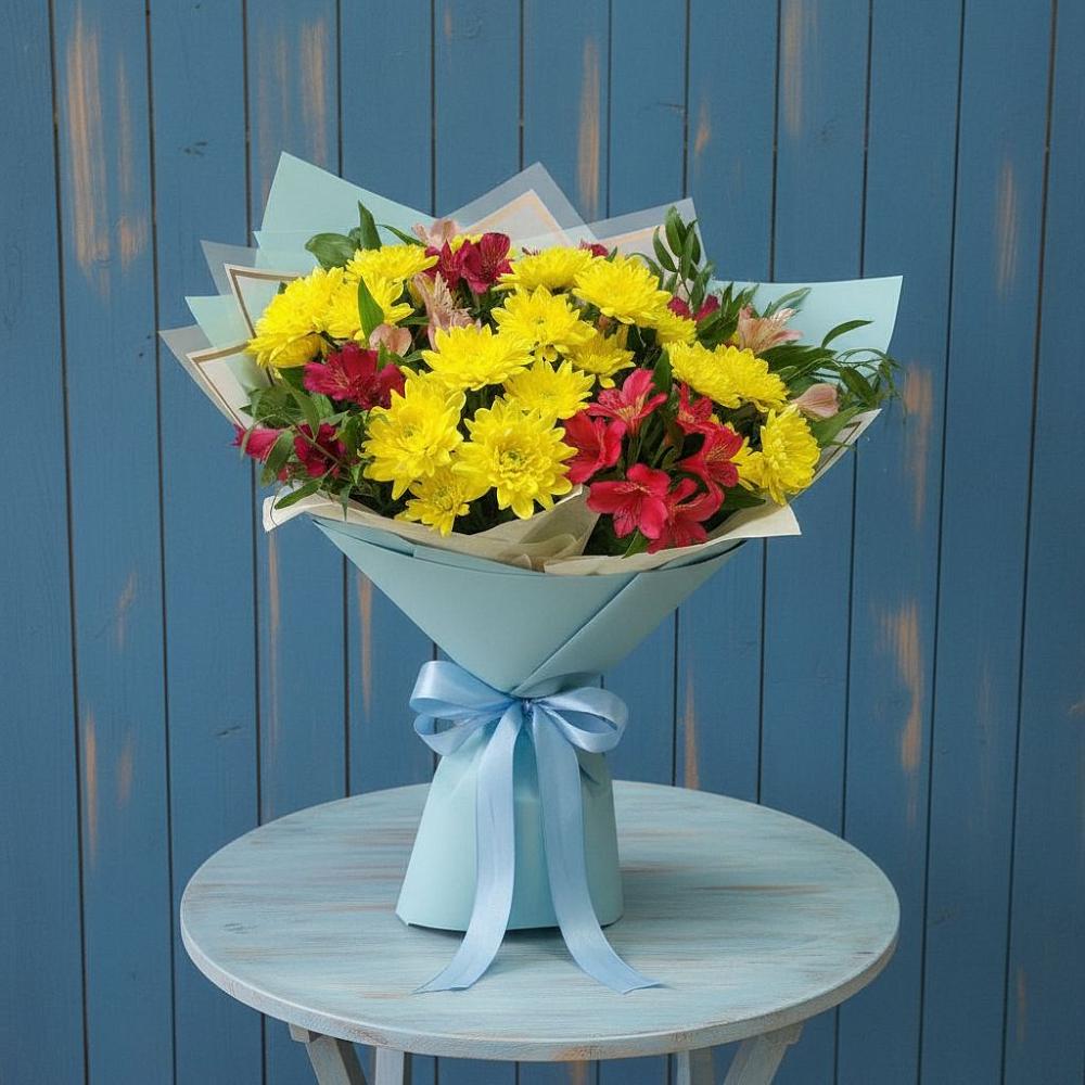 Букет цветов из: Альстромерии и Хризантемы в Леонихе