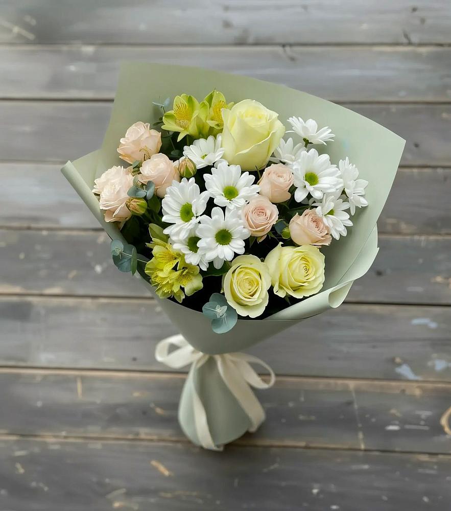 Букет цветов из: Альстромерии, Розы и Хризантемы в Леонихе