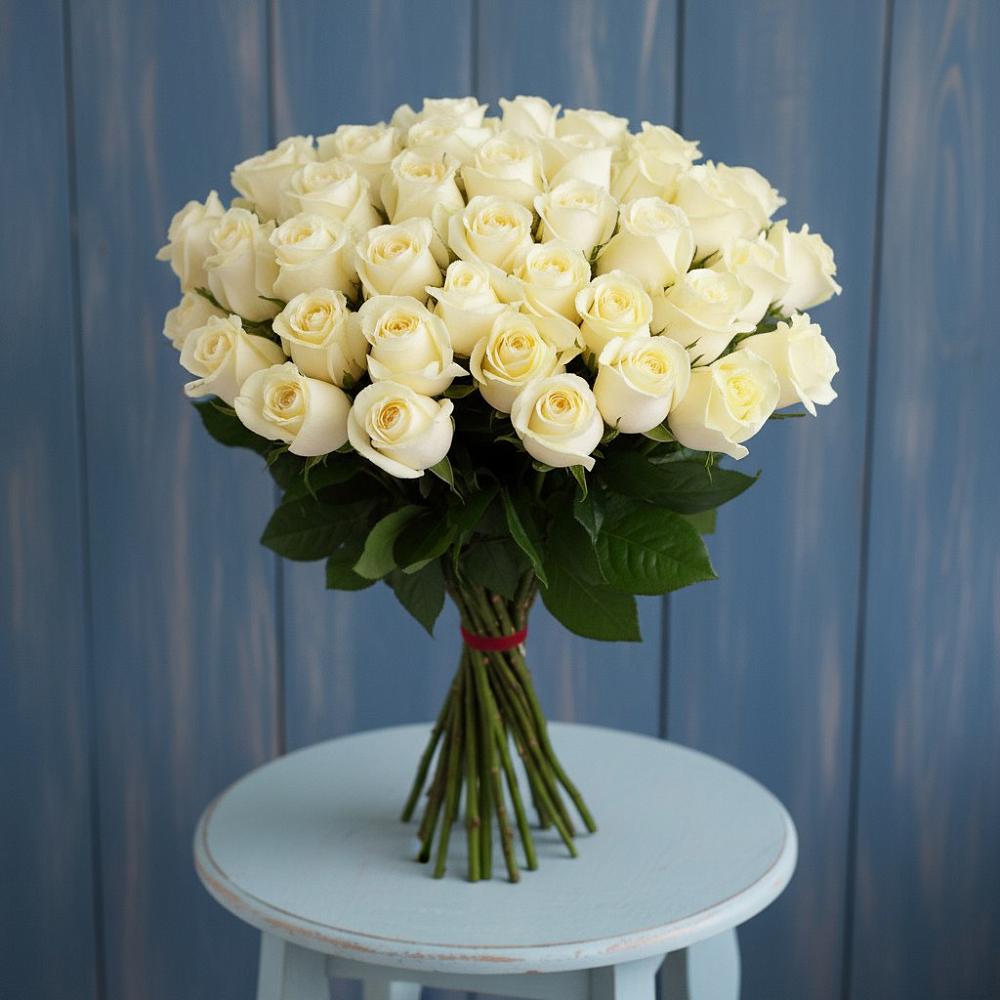 Букет 51 Белая роза Эдлесс Лав в Леонихе