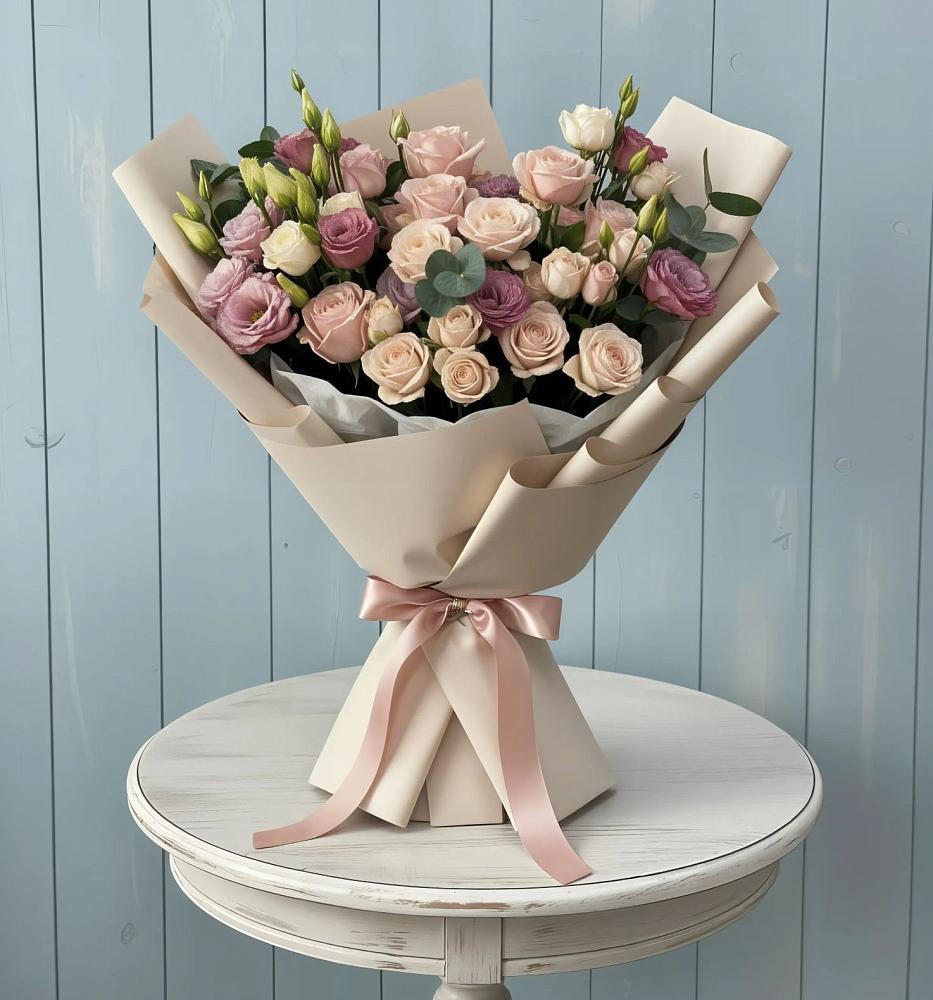 Букет цветов из: Розы и Лизиантусы в Леонихе