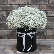 Цветочная композиция из Гипсофила в шляпной коробке в Леонихе